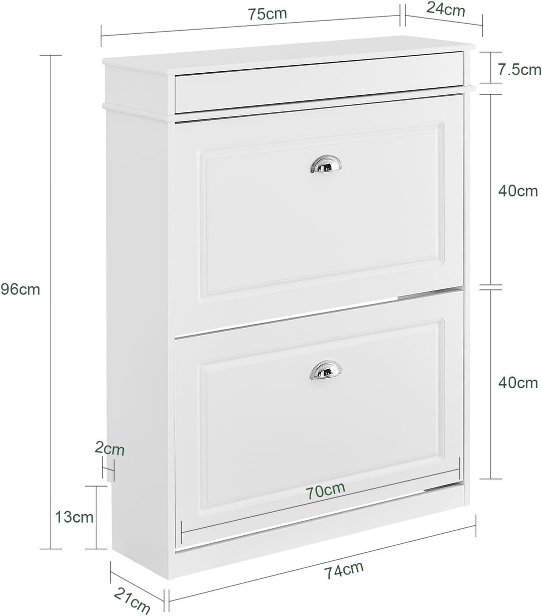 SoBuy Schuhschrank Schmal mit 2 Klappen - Schmaler Schuhkipper mit 2 Ablagen, Verstellbares Schuhreg