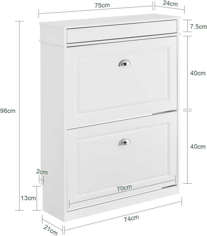 SoBuy Schuhschrank Schmal mit 2 Klappen - Schmaler Schuhkipper mit 2 Ablagen, Verstellbares Schuhreg