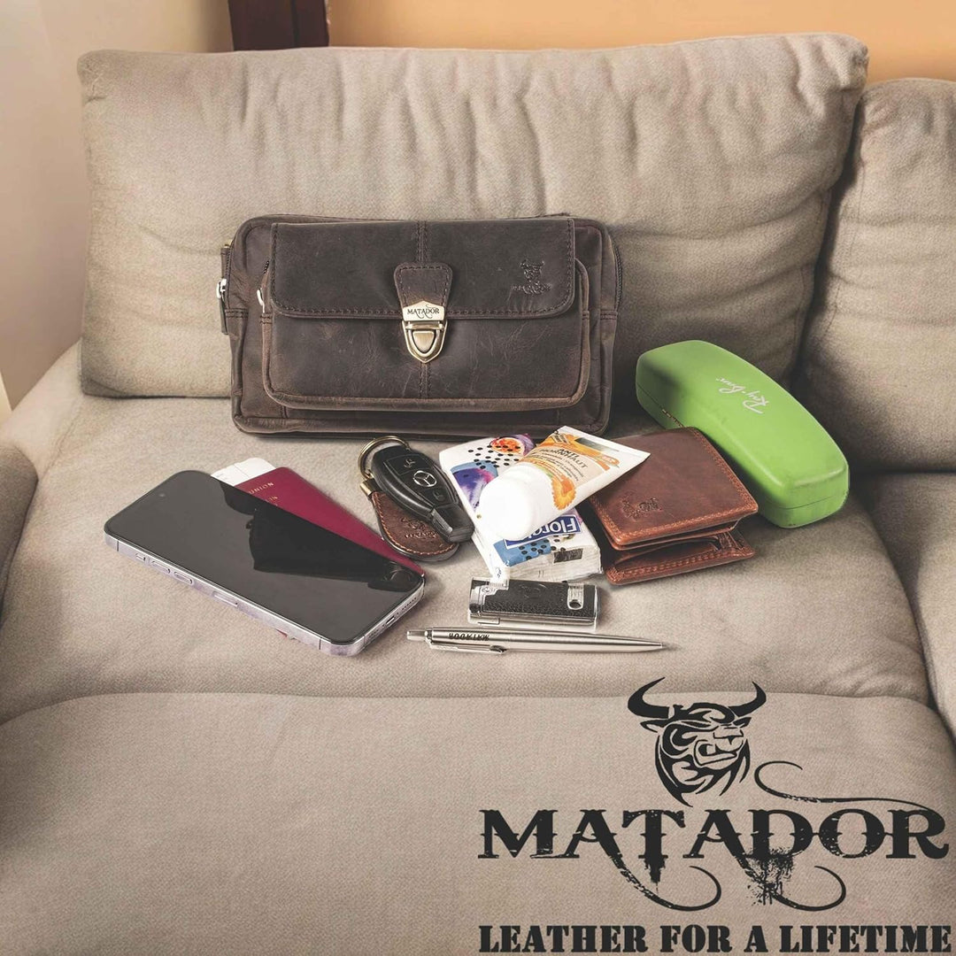 MATADOR (3 in 1 Tasche „Kairo“ – hochwertige Handy Bauchtasche Leder Herren – Umhängetasche Damen mi