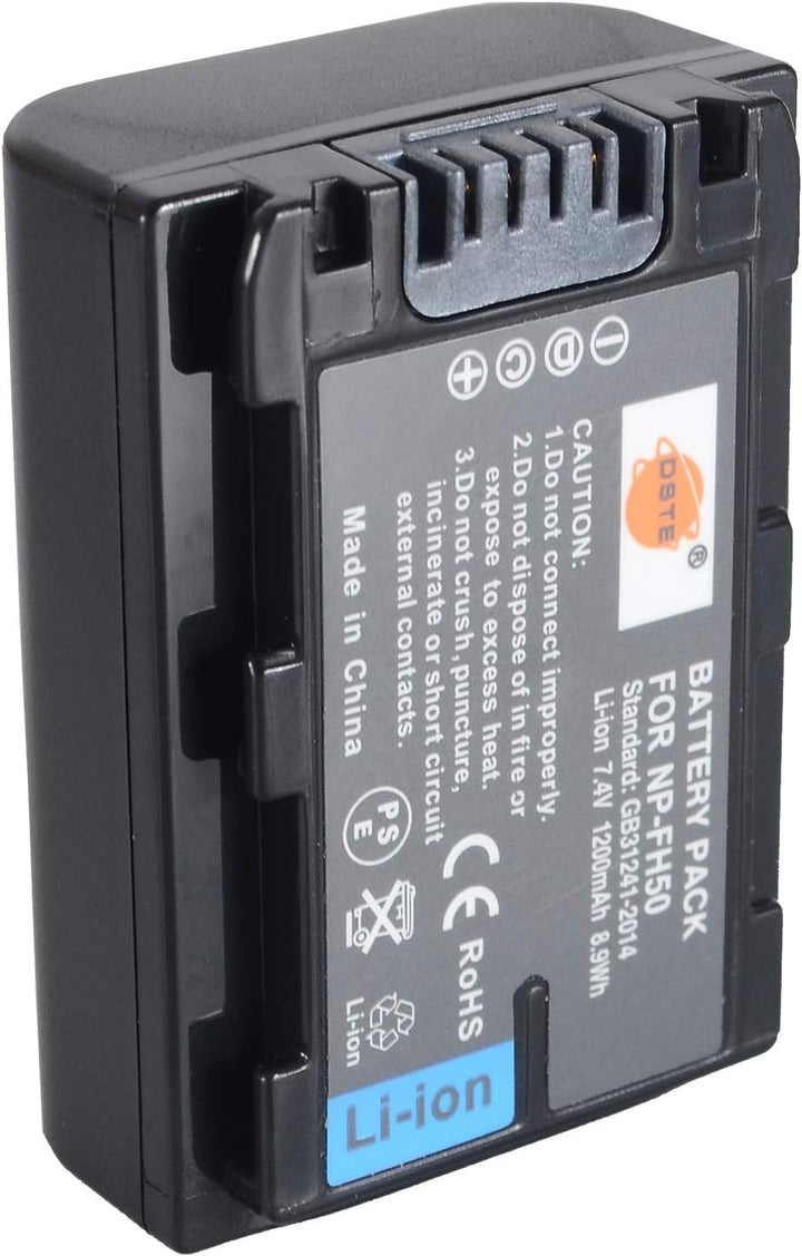DSTE®（2 Pack） Ersatz Batterie und DC04E Reise Ladegerät Compatible für Sony NP-FH50 DSLR-A290 DSLR-A