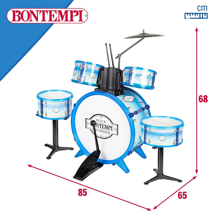 Bontempi – 51 4831 – Akku Rock Drummer 5 Trommeln, 514831, weiss Blau Blanc; Bleu, Blanc; Bleu