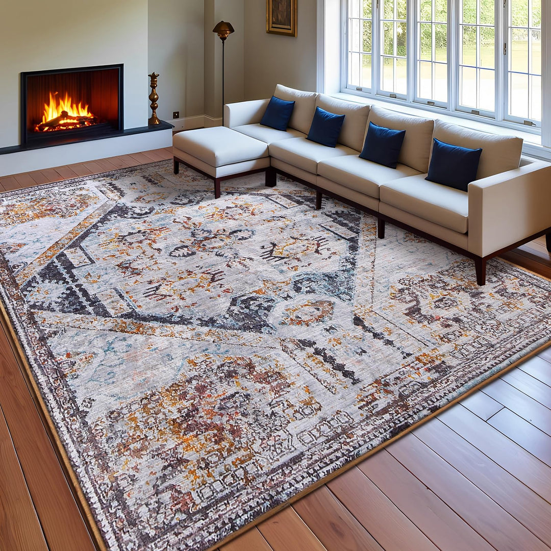 Calore Teppich Wohnzimmer, Teppiche Vintage rutschfeste Kurzflor Teppich für Schlafzimmer, Wohnzimme
