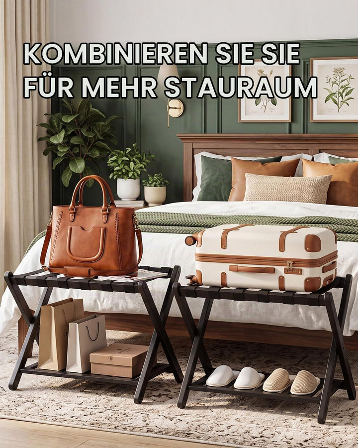 SMIBUY Gepäckträger, faltbarer Kofferständer aus Bambus mit Ablagefächern für Gästezimmer, Schlafzim