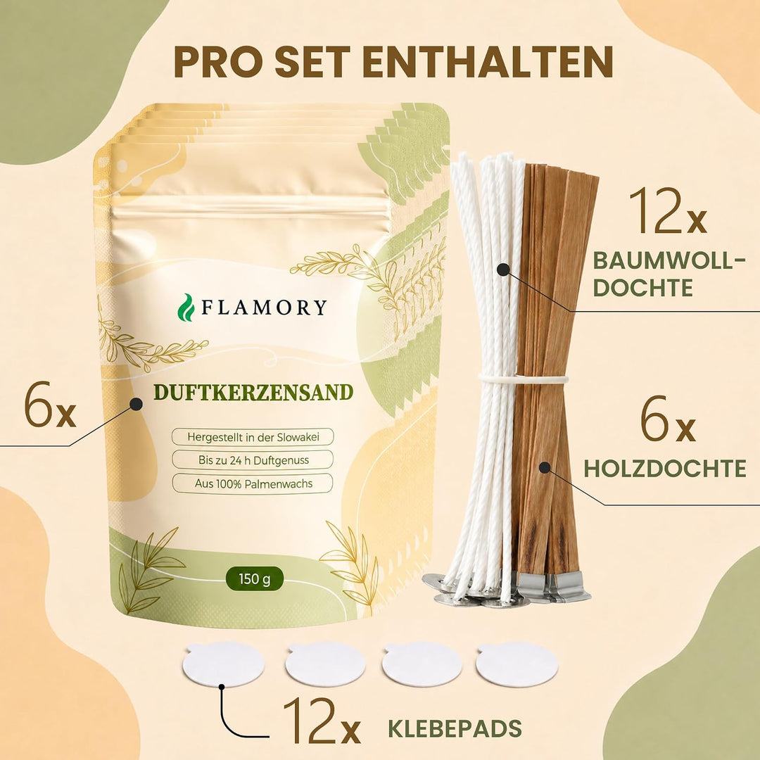 Kerzensand mit Duft Discovery Set 6x150g – [Orange/Vanille/Lavendel/Verbena/Rose/Sandelholz] – 18 Do