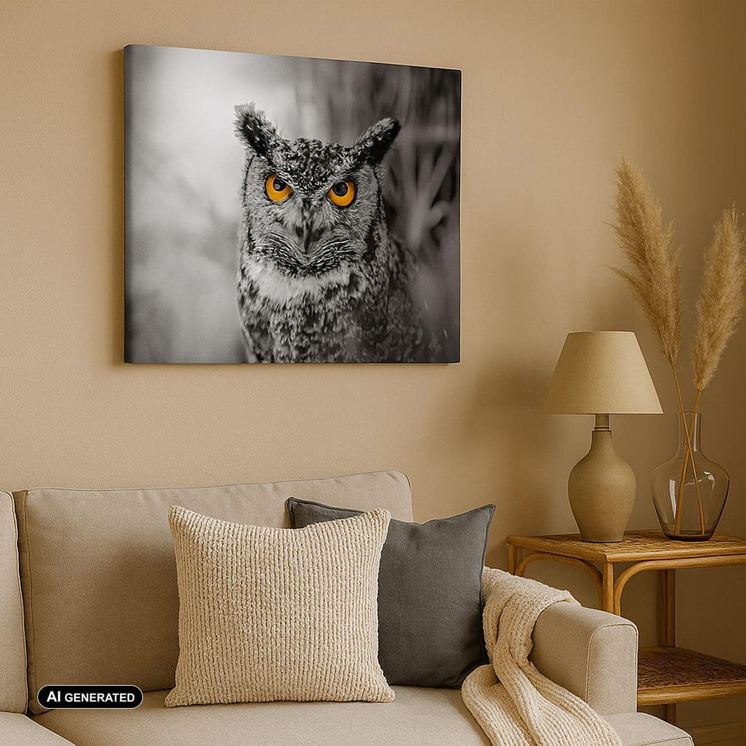 Bilder auf Leinwand 100x70cm Leinwandbild mit Rahmen Eule Vogel Natur Gross Wanddeko Bild Schlafzimm