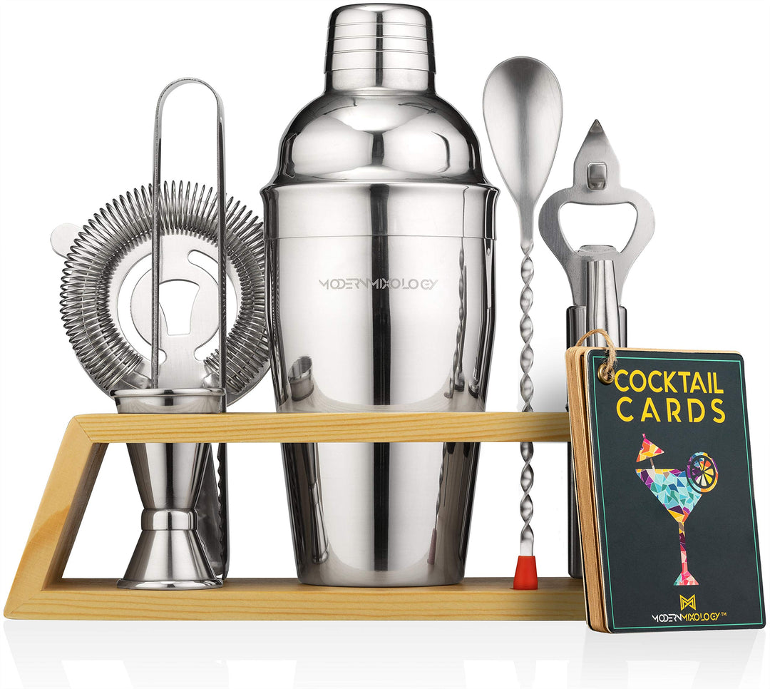 Mixology & Craft Cocktail Set 10tlg. mit Ständer - Edelstahl Cocktail Shaker, Bar Zubehör, Rezepte