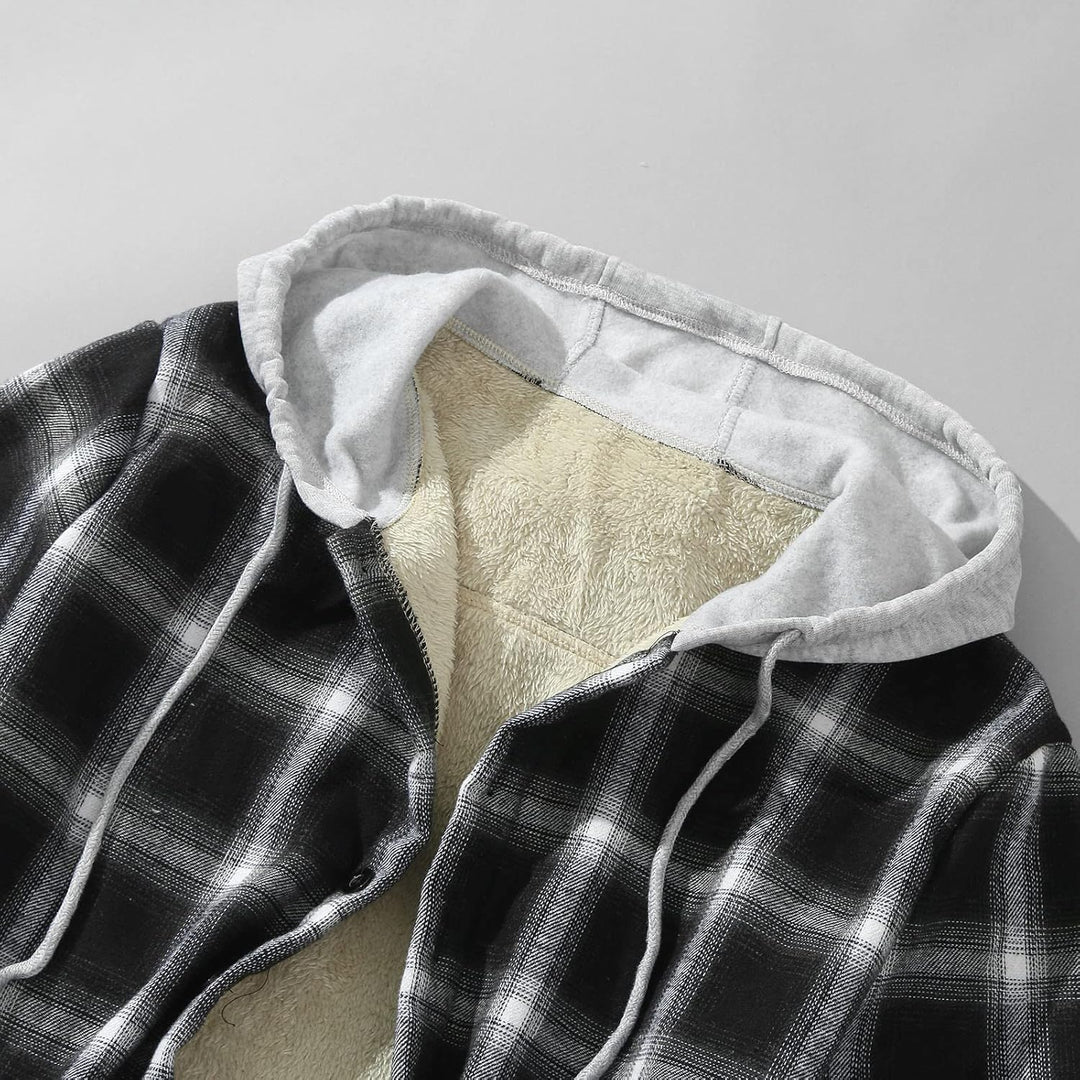 Holzfäller Thermohemd Herren Gefüttert Mit Kapuze Karierte Teddy-Fleece Flanellhemd Langarm Zipper K
