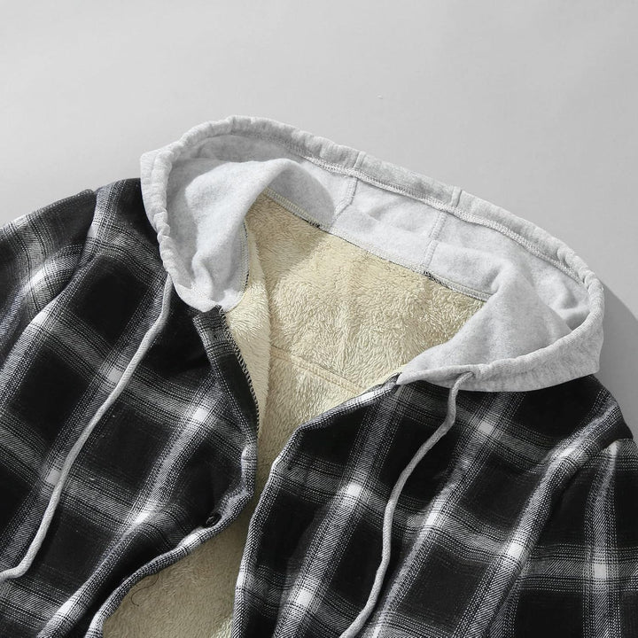 Holzfäller Thermohemd Herren Gefüttert Mit Kapuze Karierte Teddy-Fleece Flanellhemd Langarm Zipper K