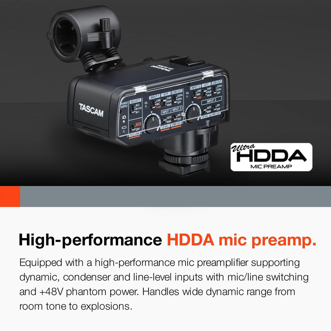 TASCAM CA-XLR2d-N – Digitaler XLR Mikrofonadapter für spiegellose Nikon Kameras
