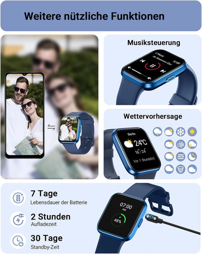 Tensky Smartwatch Herren Damen mit Telefonfunktion 1,8'' Alexa Integriert Fitnessuhr 100 Sportmodi,