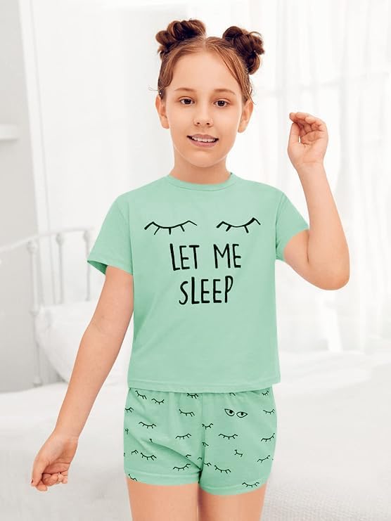 Haloumoning Mädchen Schlafanzüge Sommer Niedliche Shorts Set Bequem Kurzarm Cartoon bedrucktes Pyjam