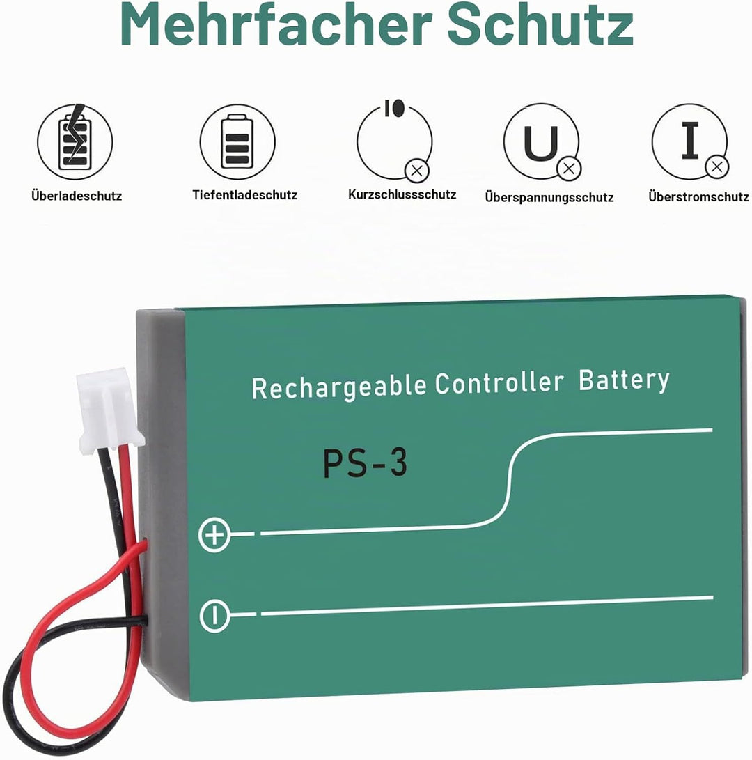 Uwayor Akku PS3 Controller Akku LIP1359 PS3 Ersatz Akku 2X 1860mAh für Sony Playstation 3 und Dualsh