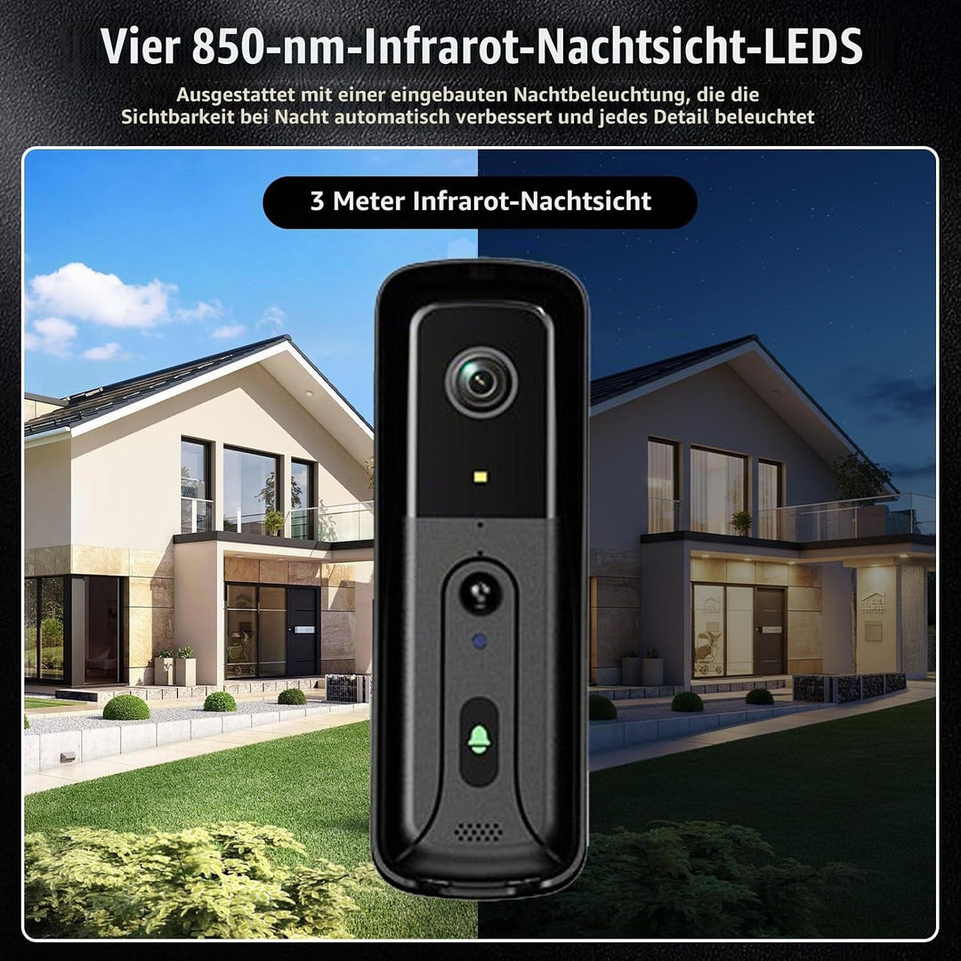 Türklingel mit 4,3 Zoll Monitor und Kabellose Kamera – Video Türklingel ohne WLAN, 2-Wege-Audio HD K