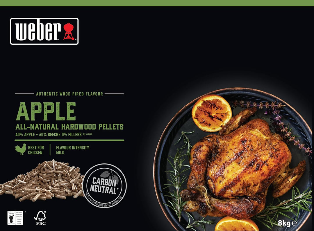 Weber Holzpellets - Apfelholz (8kg), perfekt zum Räuchern von Geflügel, 100% natürliche Holzpellets,