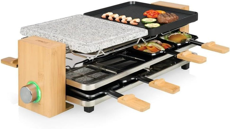 Princess Pure 8 Raclette Antihaftbeschichtung, 8 Pfännchen Schwarz, Stein, Bambus