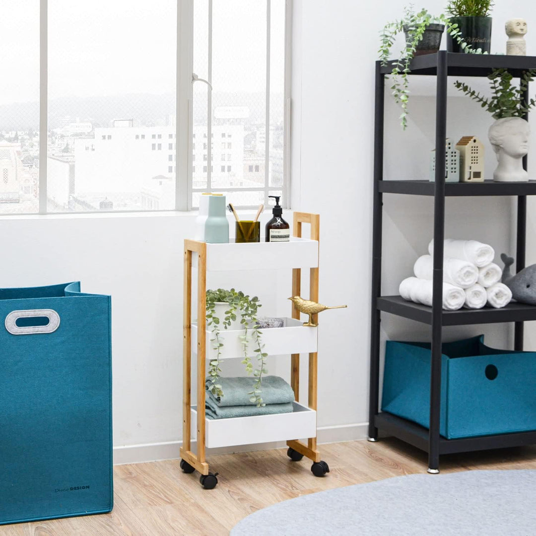 DuneDesign Bambus Nischenregal 20 cm Breit - 38x20x80 Schmales Regal auf Rollen - Nischenschrank Küc