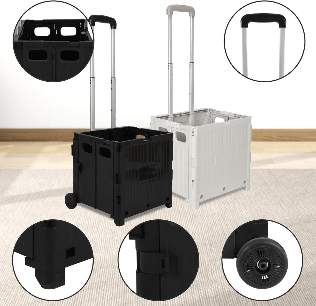 Einkaufstrolley Klappbar, mit neigbarer Teleskopgriff & Deckel, 2 x Rollen, bis 25 kg, 45 Liter Kist