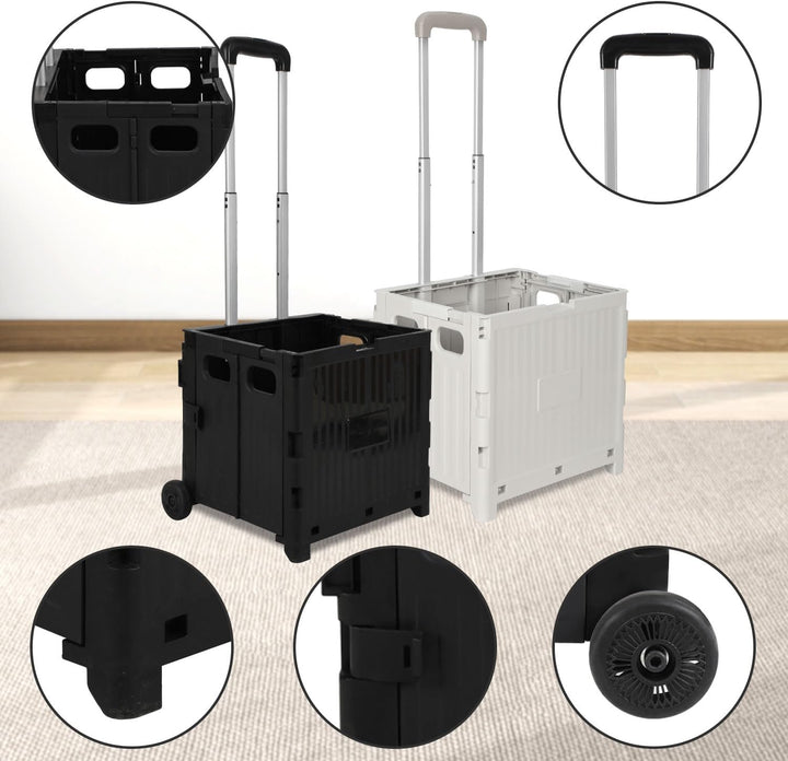 Einkaufstrolley Klappbar, mit neigbarer Teleskopgriff & Deckel, 2 x Rollen, bis 25 kg, 45 Liter Kist