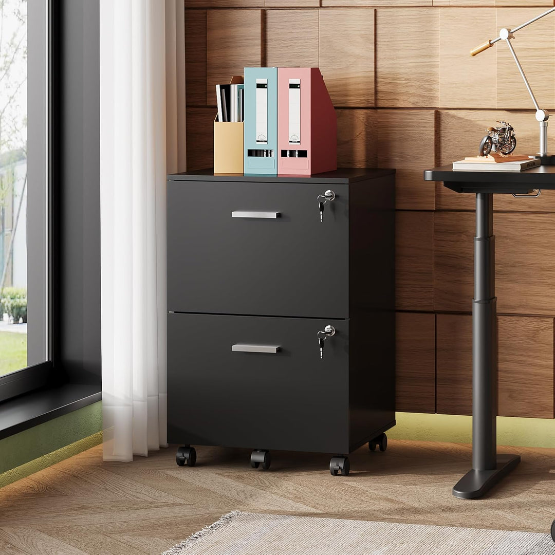 DEVAISE Rollcontainer mit 2 Schubladen, Abschliessbar Aktenschrank für Homeoffice, Rollcontainer Sch