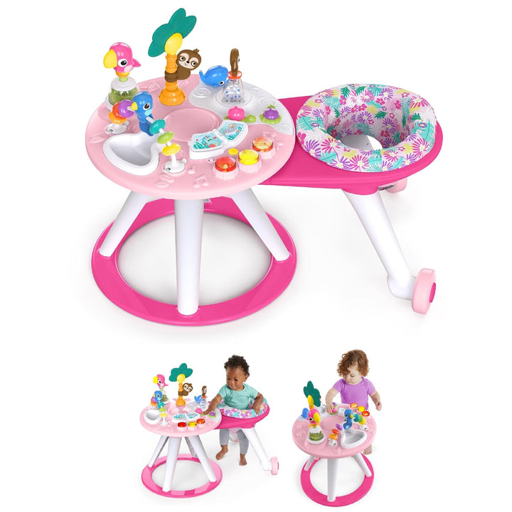 Bright Starts, Around We Go Tropic Coral 2-in-1 Spielstation & Lauflernwagen, Spieletisch mit Lichte
