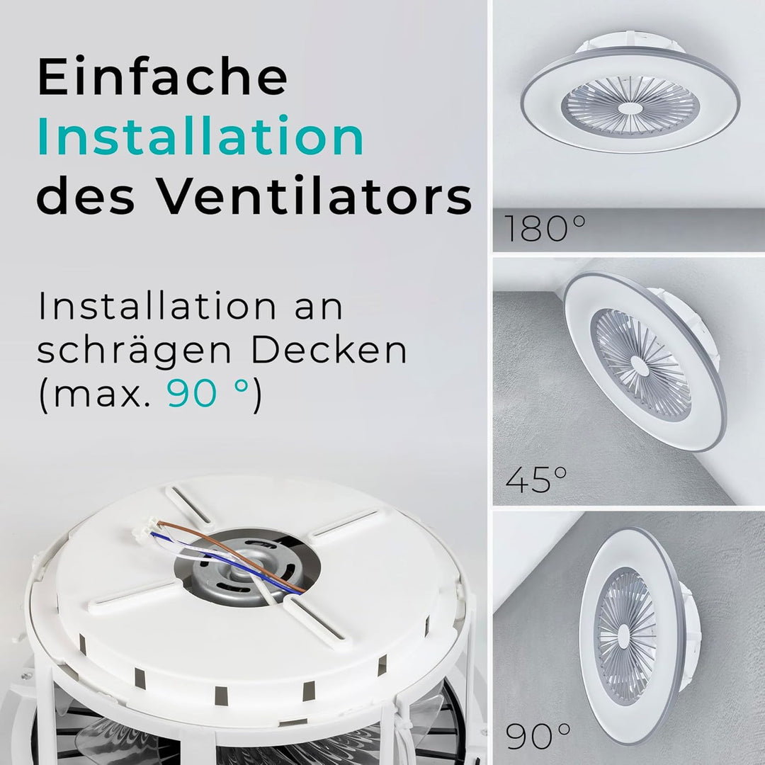 Noaton Deckenventilator mit Beleuchtung 11056GR Vega, LED Dimmbar max 40 W, 3 Farbtemperaturen, Fern