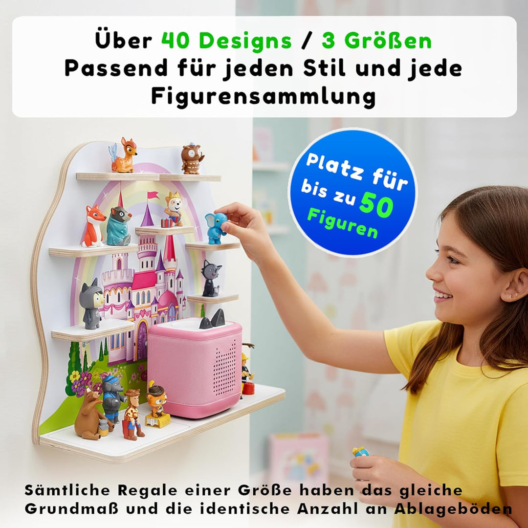 stadtecken Holzregal für Tonies &amp; Toniebox – Musikbox Wandregal aus 10mm Holz – Platz für 35-50 Figu