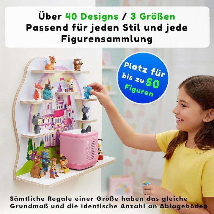 stadtecken Holzregal für Tonies &amp; Toniebox – Musikbox Wandregal aus 10mm Holz – Platz für 35-50 Figu