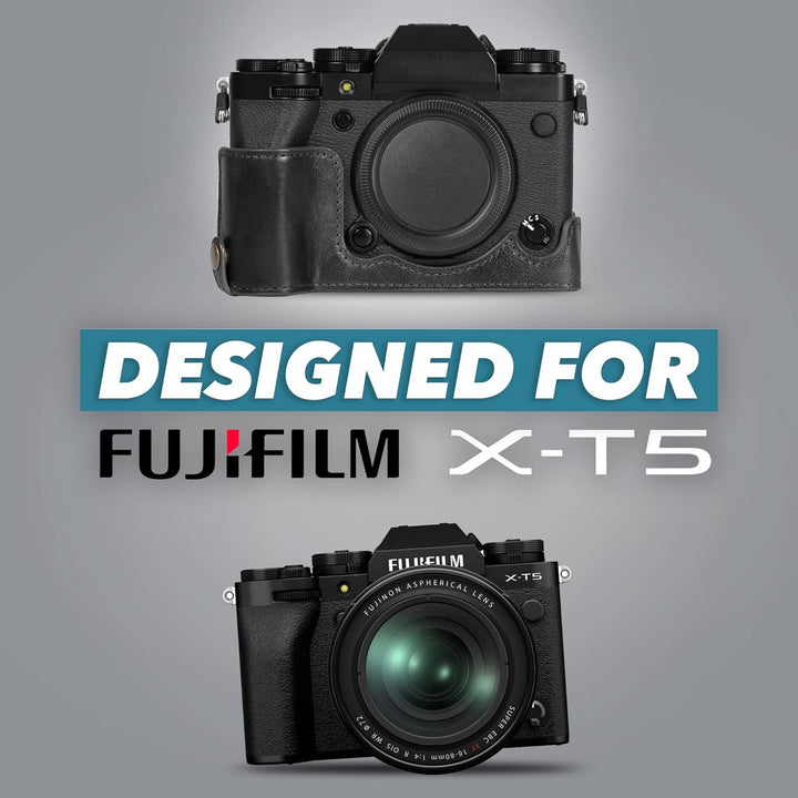 MegaGear Ever Ready Echtleder Halbkameratasche kompatibel mit Fujifilm X-T5 (Schwarz), Schwarz