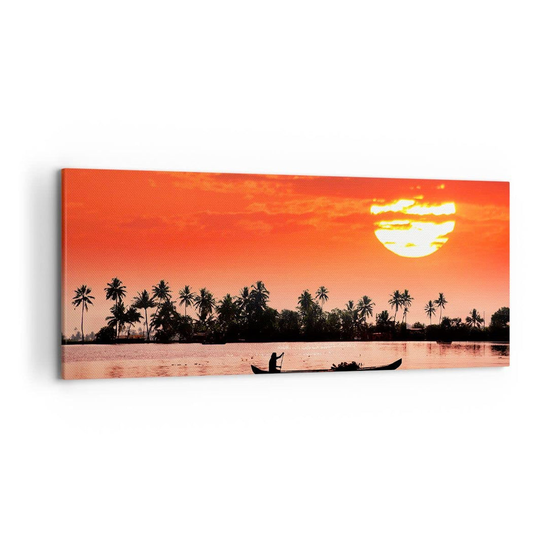 ARTTOR Wandbilder Dekoration Wohnzimmer Kanal boot kultur sonnenuntergang Bilder auf Leinwand 120x50
