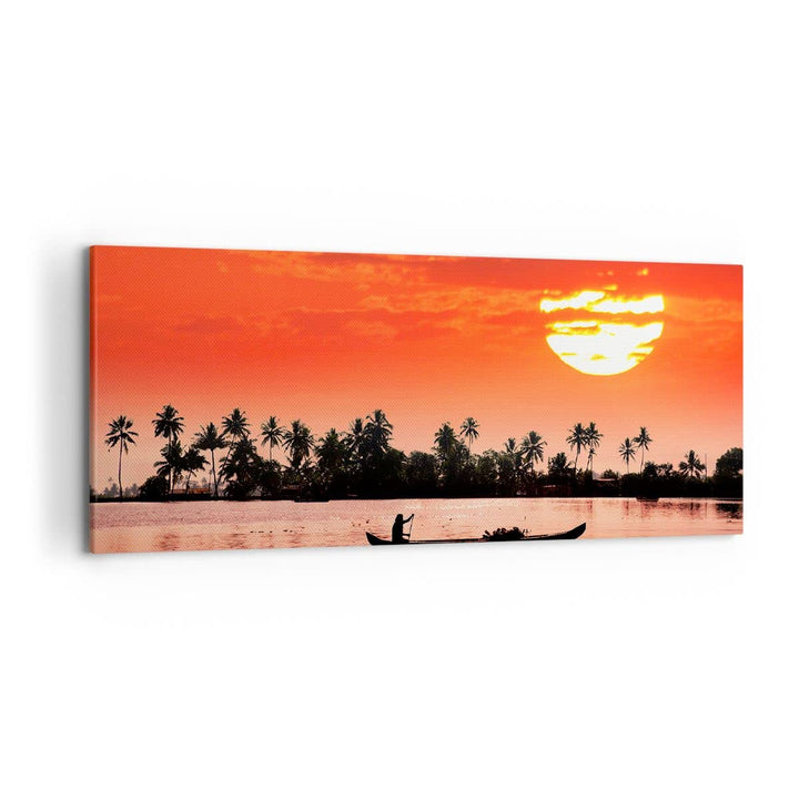 ARTTOR Wandbilder Dekoration Wohnzimmer Kanal boot kultur sonnenuntergang Bilder auf Leinwand 120x50