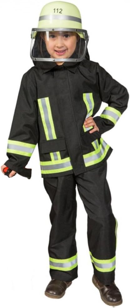 Kostüm Feuerwehr Junge Uniform Feuerwehrmann Anzug Fasching (116, Schwarz)