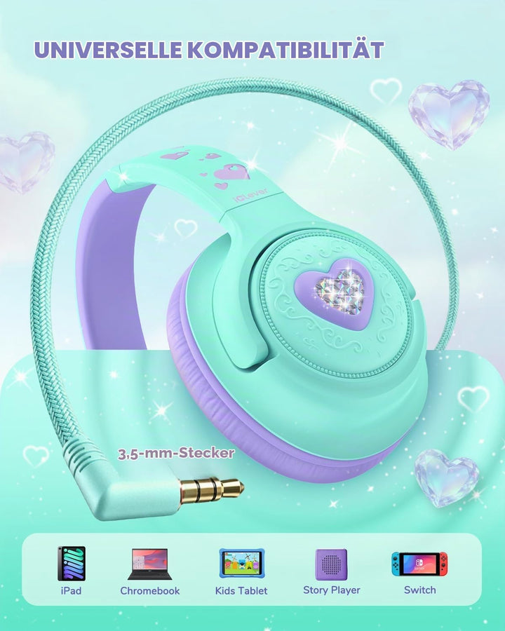 iClever kopfhörer Kinder,85 dBA Sicherer Klang,Faltbarer Over-Ear 3.5 mm kopfhörer Kinder mit Kabel,