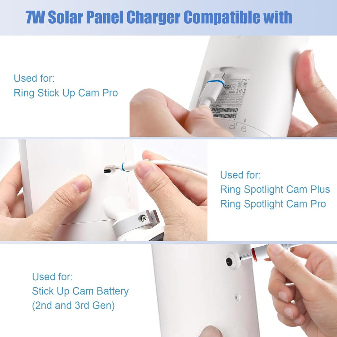 Solarpanel für Ring Kamera, 7W Kompatibel mit Ring Stick Up Cam (2./3. Gen) & Pro, Spotlight Cam Plu
