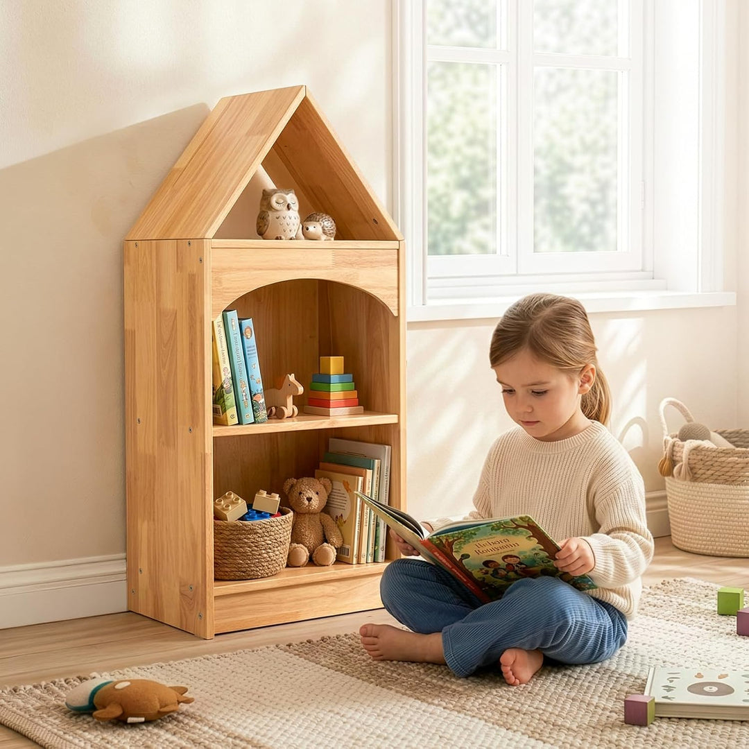 OOOK Gummiholz Kinder Bücherregal, Spielzeugaufbewahrung mit 3 Etagen | Kinderregal 40×30×92cm, Spie