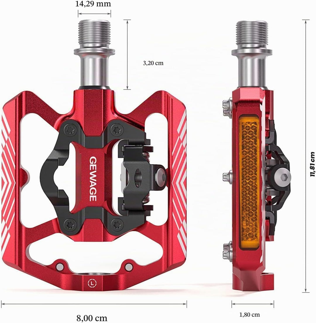 GEWAGE Klickpedale, 2 in 1 Doppelfunktions Flach und Klickpedale mit Reflektor Für SPD, 9/16 Zoll Cr