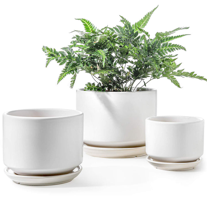 LE TAUCI Ceramic Plant Pots, 4.3+5.3+6.8 inch, Set of 3, Planters with Drainage Hole and Saucer, Ind