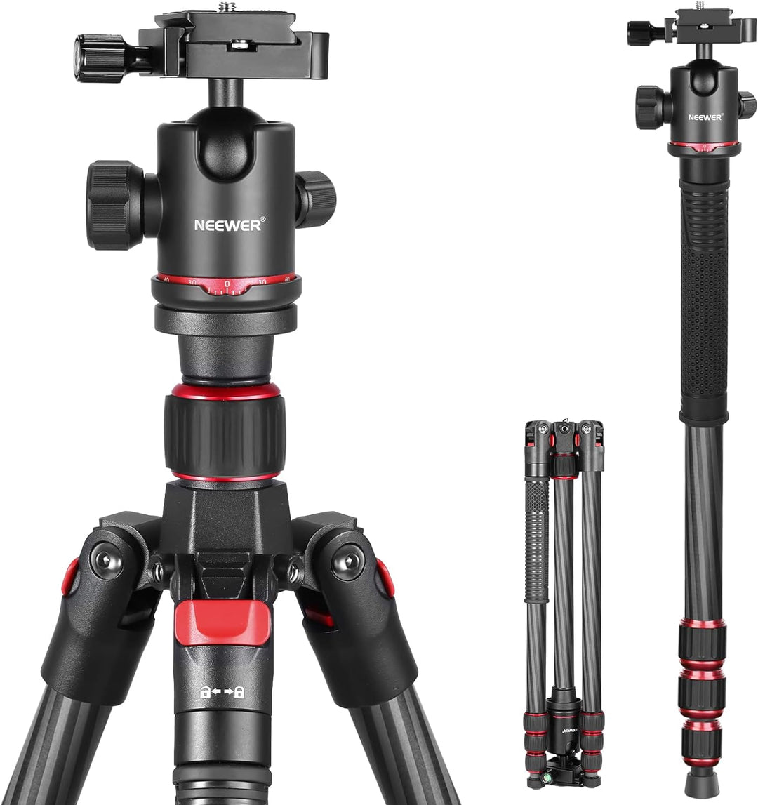 Neewer Kohlefaser 168 Zentimeter Stativ Einbeinstativ mit 360 Grad Kugelkopf, 1/4'' Schnellschuhplat