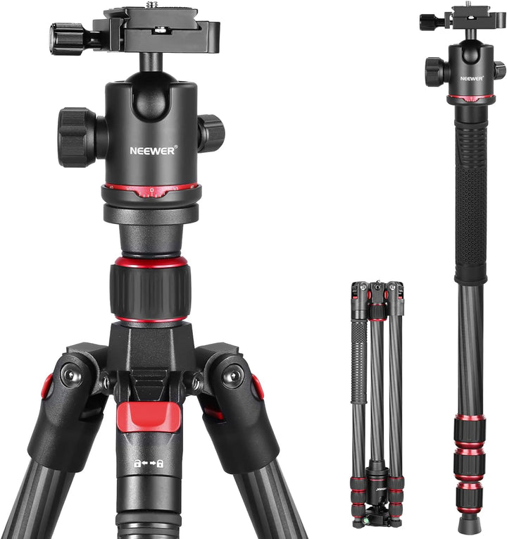 Neewer Kohlefaser 168 Zentimeter Stativ Einbeinstativ mit 360 Grad Kugelkopf, 1/4'' Schnellschuhplat