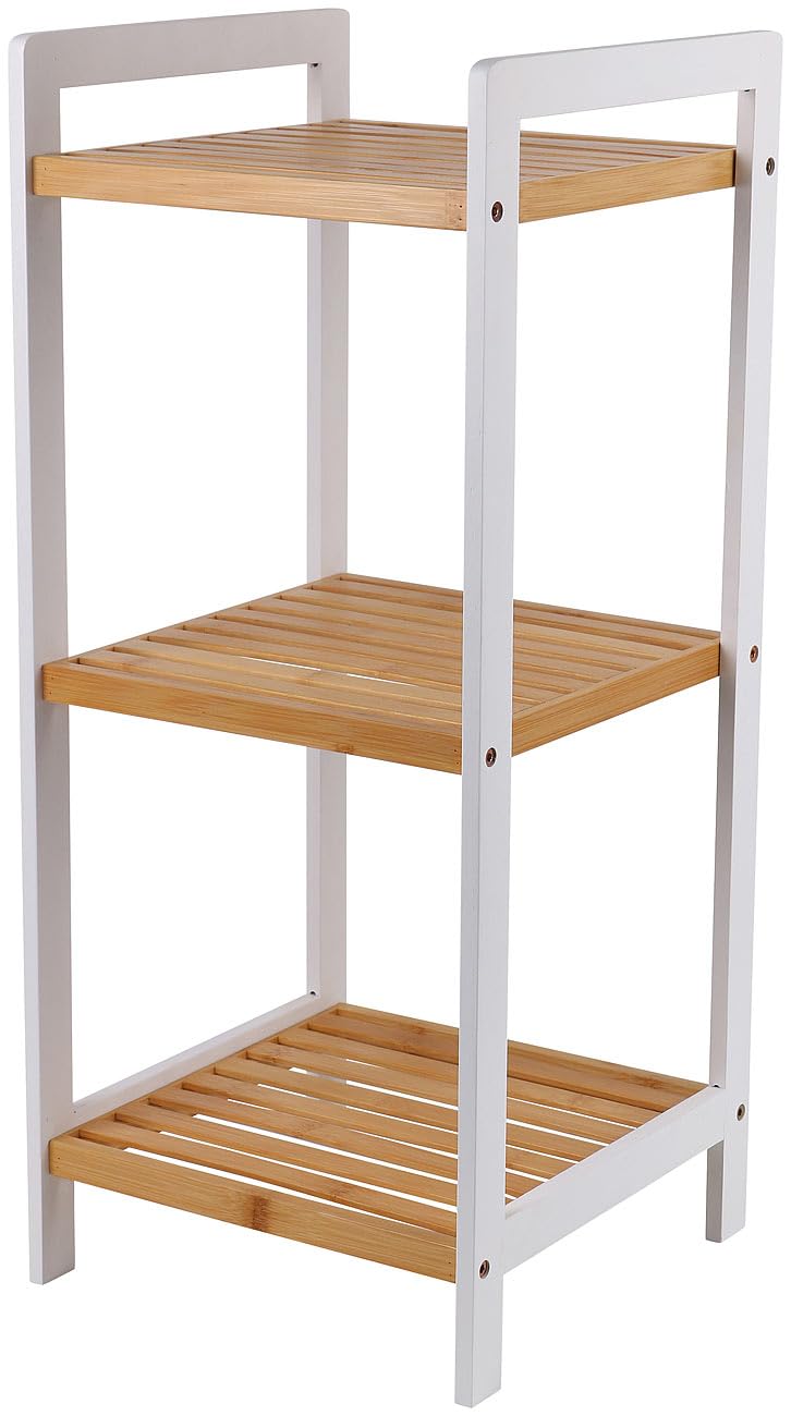 Rosenstein & Söhne Regal: Bambus-Standregal mit 3 Ablagen, 30 x 70 x 30 cm, weiss/Bambus (Bad Regal,