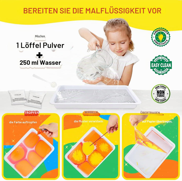Titoclar Wasser Marmorierfarbe für Kinder - ostern geschenke kinder - Bastelset Kinder Mädchen ab 6