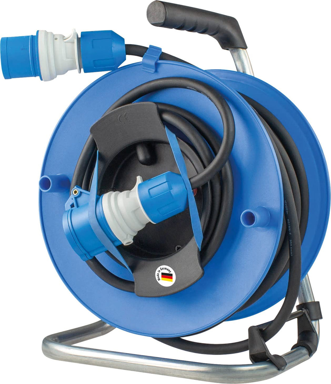 as - Schwabe CEE Outdoor Gerätekabeltrommel, 25m Gummileitung mit CEE-Stecker & -Kupplung mit neuer