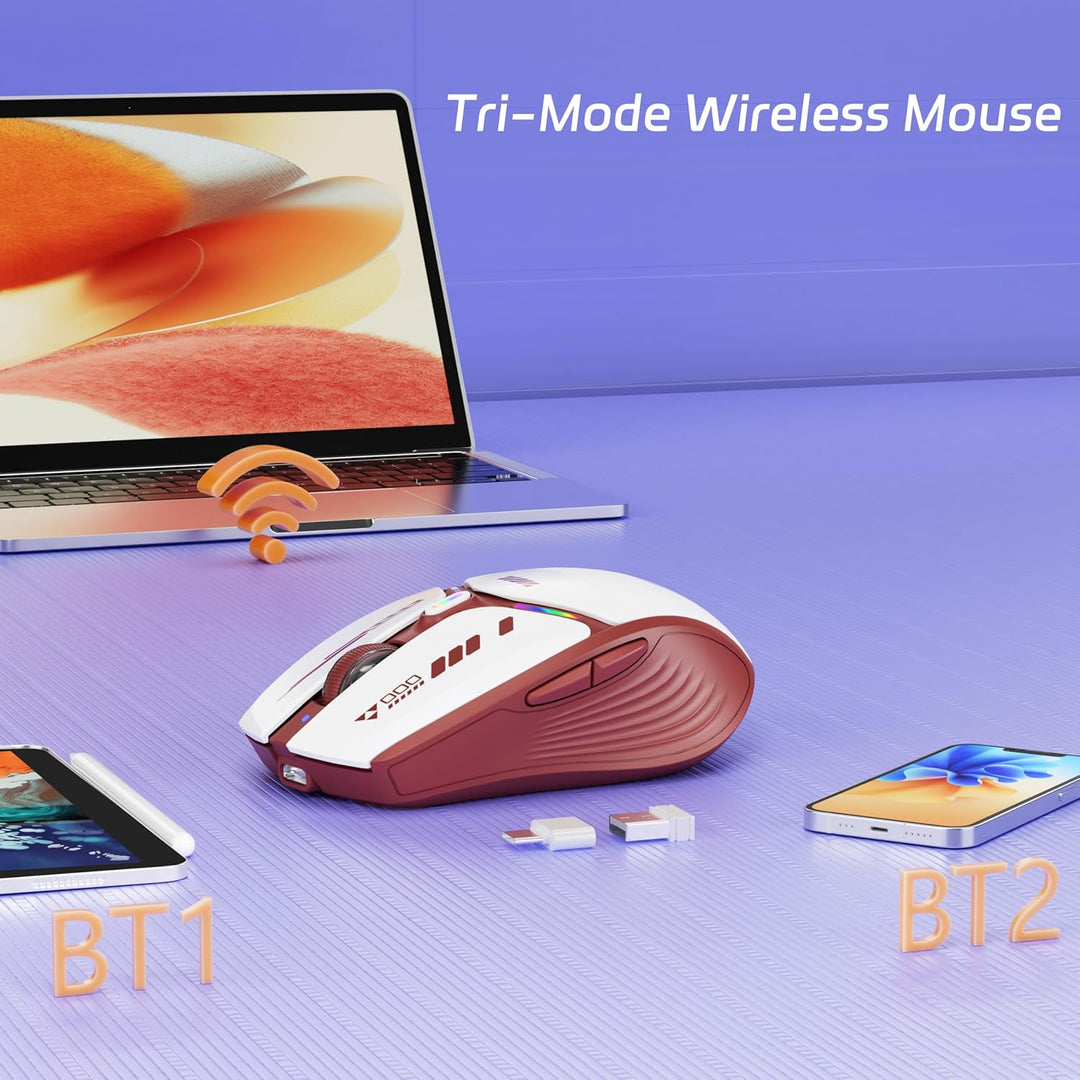 Uiosmuph G19 Bluetooth Maus, LED Bluetooth Funkmaus (Tri-Mode: BT 5.1/5.0+2.4G), Batteriestand sicht