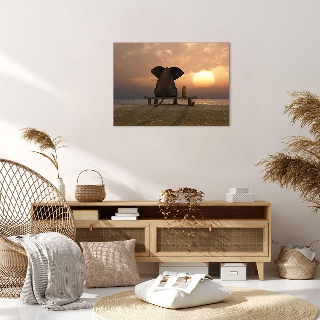 Bilder auf Leinwand Elefant Ufer Meer Leinwandbild mit Rahmen 70x50cm Wandbilder Dekoration Wohnzimm