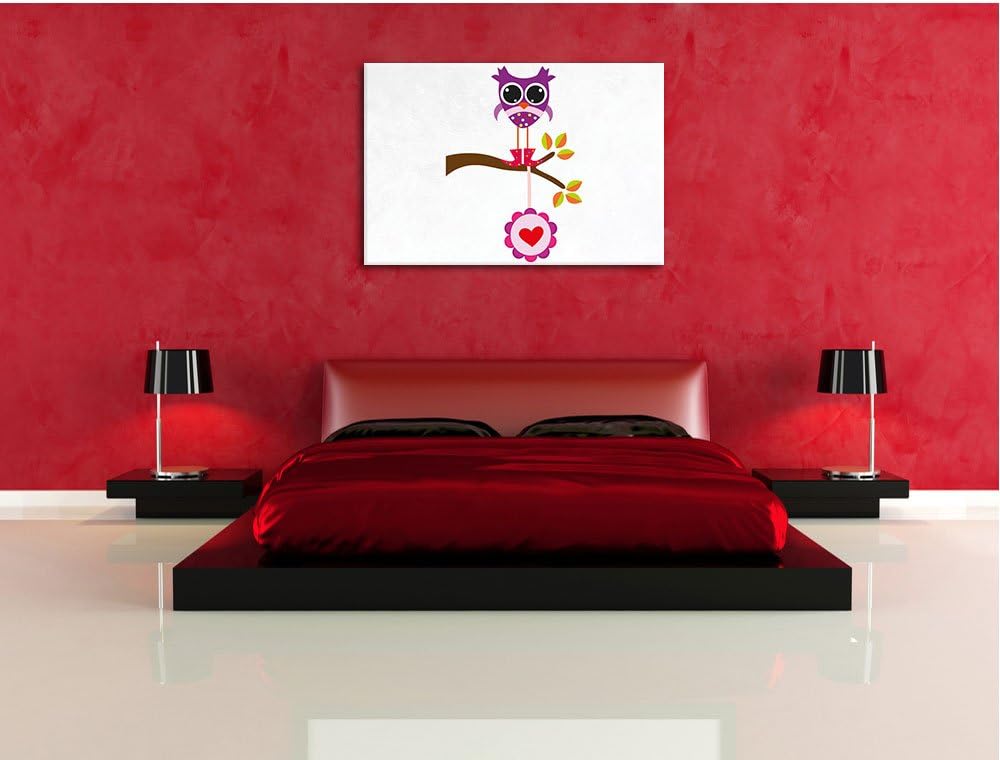 Pixxprint Süsse Eule auf AST mit Anhänger als Leinwandbild/Grösse: 100x70 cm/Wandbild/Kunstdruck/fer