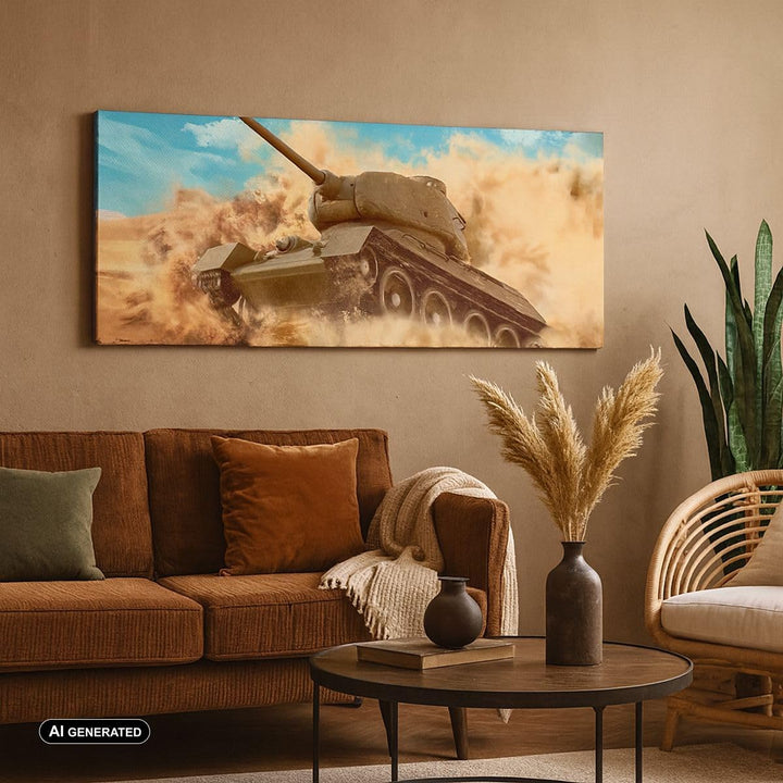 Panorama Bilder auf Leinwand Panzer Poligon Feld Leinwandbild 90x30cm Wandbilder Dekoration Wohnzimm