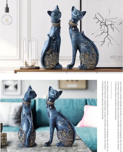 2 Stück/Set Katzenstatuen Heimdekoration Katzenfiguren Paar-Katzenstatuen für Heimdekoration, geeign