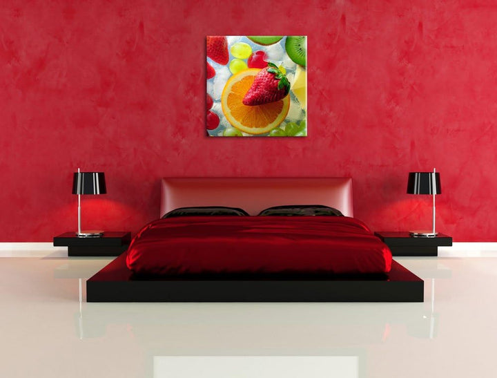 Leckeres buntes Obst, Format: 70x70 auf Leinwand, XXL riesige Bilder fertig gerahmt mit Keilrahmen,