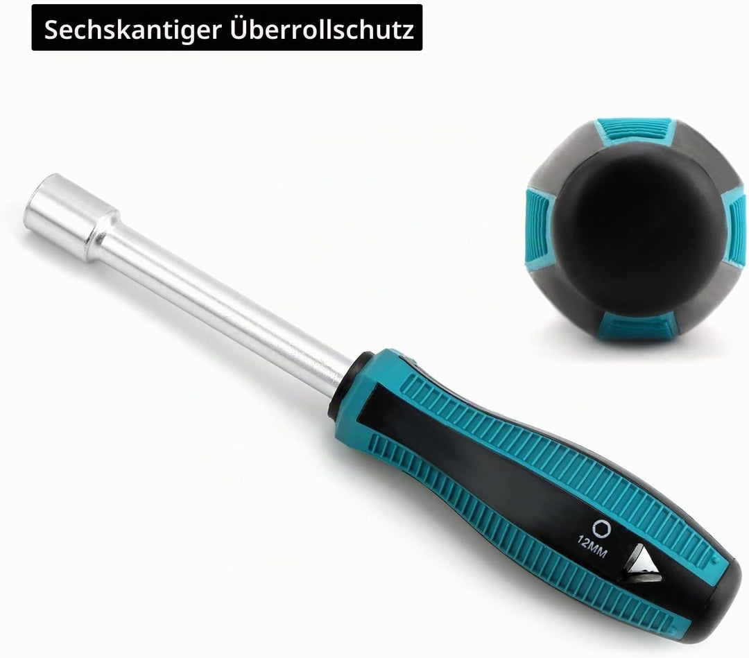 QWORK® 7 Stück Steckschlüssel Schraubendreher, 6-12mm Innensechskantschlüssel, für Aussensechskantsc