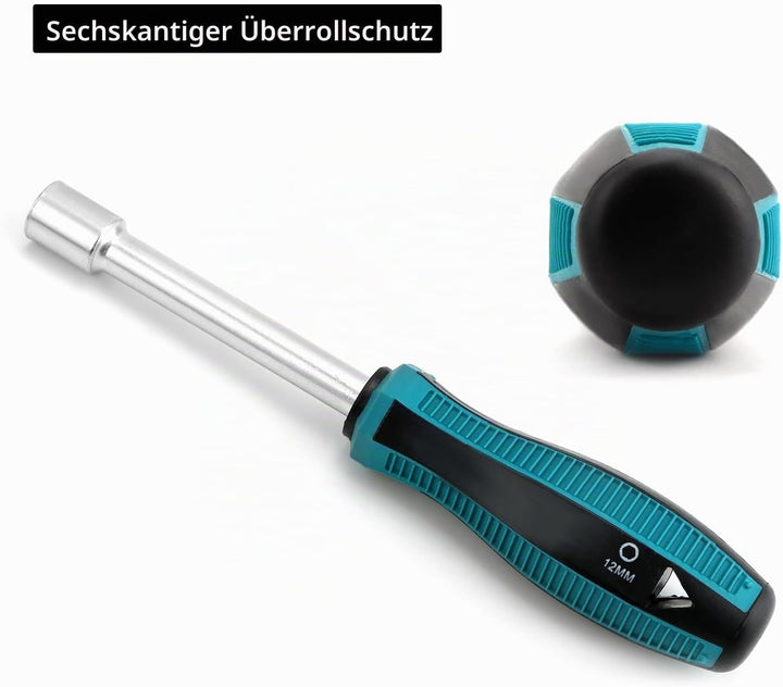 QWORK® 7 Stück Steckschlüssel Schraubendreher, 6-12mm Innensechskantschlüssel, für Aussensechskantsc