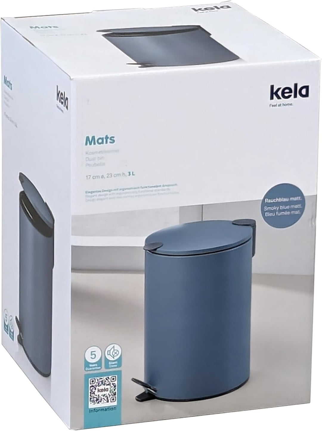kela Kosmetikeimer 3l blau matt, Silent-Close-Deckel, Tretmülleimer Badezimmer MATS, Badmülleimer mi